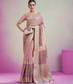 Baby pink poly viscose georgette geometric designer saree