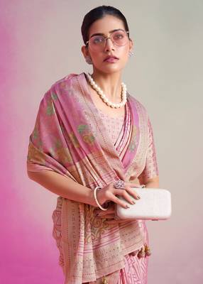 Baby pink poly viscose georgette geometric designer saree 2