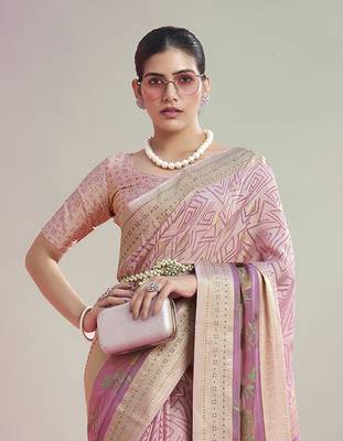 Baby pink poly viscose georgette geometric designer saree 3