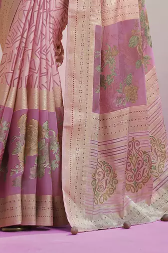 Baby pink poly viscose georgette geometric designer saree