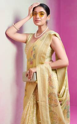 Yellow poly viscose georgette geometric designer saree 2