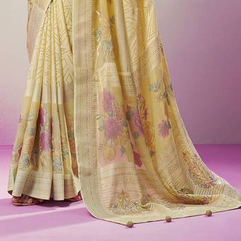 Yellow poly viscose georgette geometric designer saree 4
