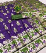 Purple woven art silk baluchari banarasi saree with blouse
