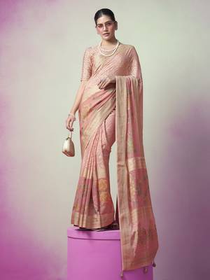 Peach poly viscose georgette geometric designer saree 1