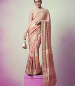 Peach poly viscose georgette geometric designer saree