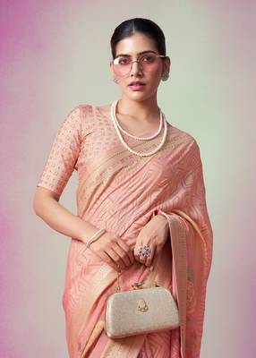 Peach poly viscose georgette geometric designer saree 2