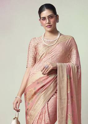 Peach poly viscose georgette geometric designer saree 3