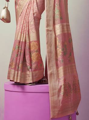Peach poly viscose georgette geometric designer saree 4