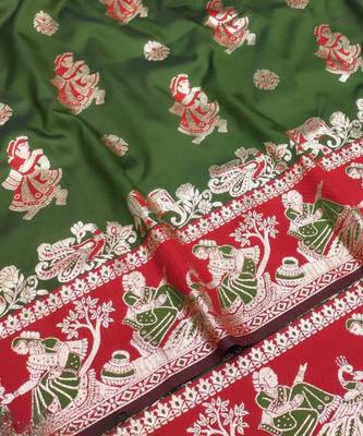 Olive woven art silk blend saree with blouse 2