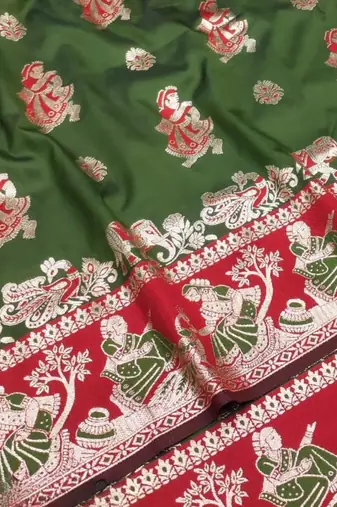 Olive woven art silk blend saree with blouse