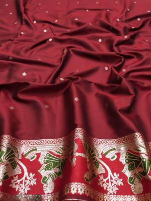 Olive woven art silk blend saree with blouse 3