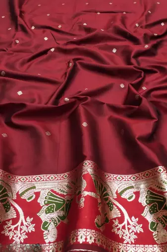 Olive woven art silk blend saree with blouse