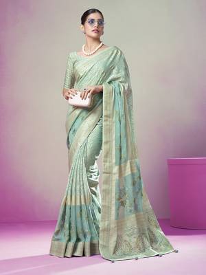 Sea green poly viscose georgette geometric designer saree 1