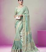 Sea green poly viscose georgette geometric designer saree