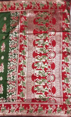 Olive woven art silk blend saree with blouse 4