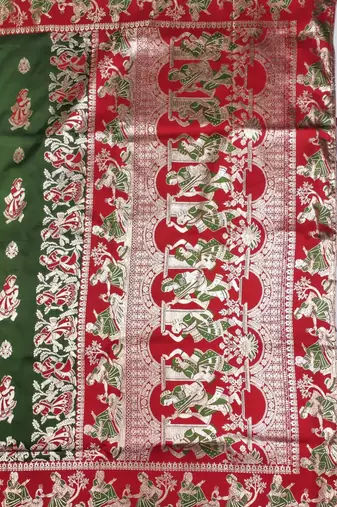 Olive woven art silk blend saree with blouse