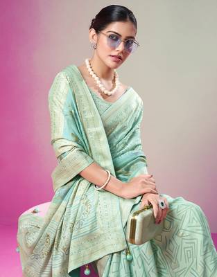Sea green poly viscose georgette geometric designer saree 2