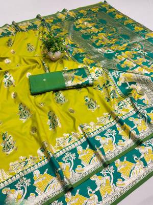 Lime woven art silk blend saree with blouse 1