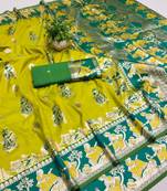 Lime woven art silk baluchari banarasi saree with blouse