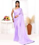 Lavender mulmul cotton saree with tassels