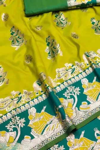 Lime woven art silk blend saree with blouse