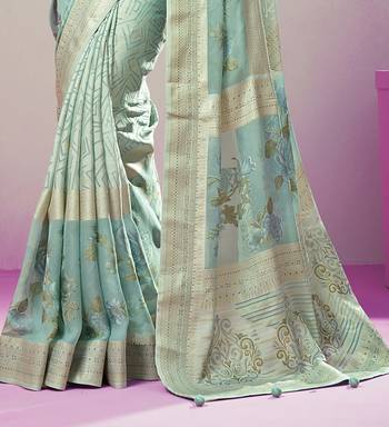 Sea green poly viscose georgette geometric designer saree 4