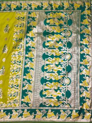 Lime woven art silk blend saree with blouse 3