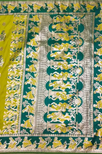 Lime woven art silk blend saree with blouse