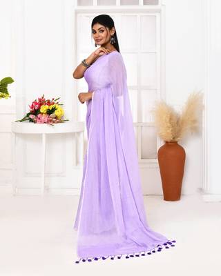 Lavender mulmul cotton saree with tassels 2