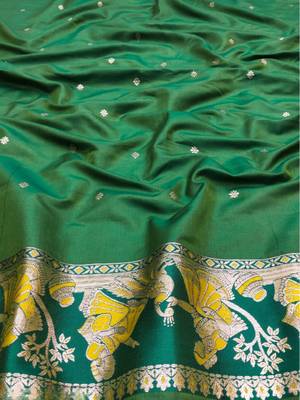 Lime woven art silk blend saree with blouse 4