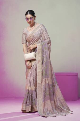 Lavender poly viscose georgette geometric designer saree