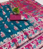 Firozi woven art silk baluchari banarasi saree with blouse