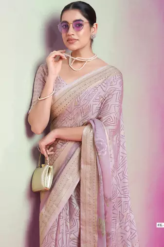 Lavender poly viscose georgette geometric designer saree