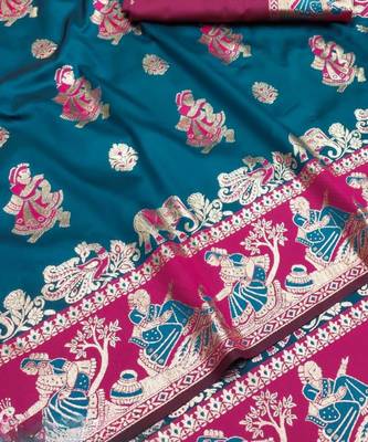 Firozi woven art silk baluchari banarasi saree with blouse 2