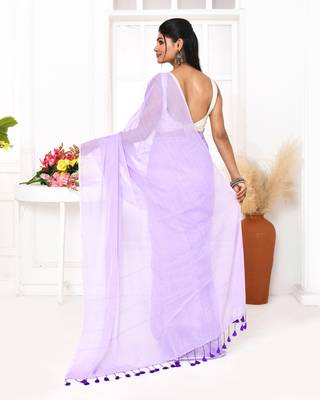 Lavender mulmul cotton saree with tassels 4
