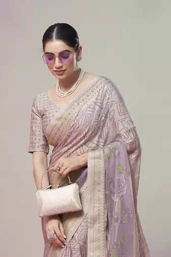 Lavender poly viscose georgette geometric designer saree