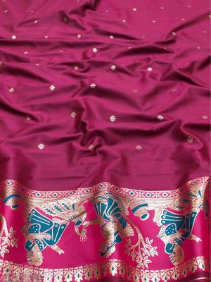 Firozi woven art silk baluchari banarasi saree with blouse 3