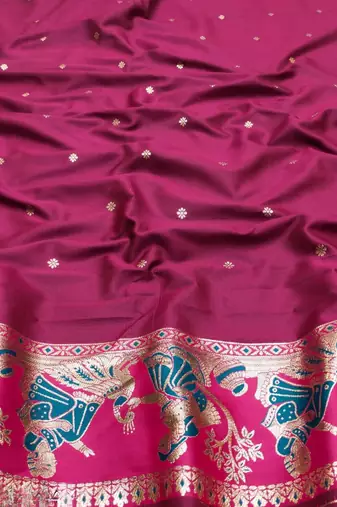 Firozi woven art silk blend baluchari banarasi saree with blouse
