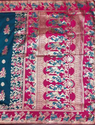 Firozi woven art silk baluchari banarasi saree with blouse 4