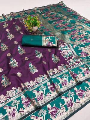 Purple woven art silk baluchari banarasi saree with blouse 1