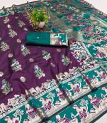 Purple woven art silk baluchari banarasi saree with blouse
