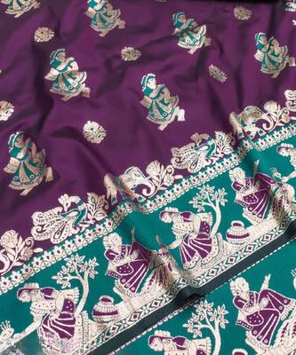 Purple woven art silk baluchari banarasi saree with blouse 2