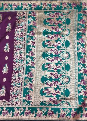 Purple woven art silk baluchari banarasi saree with blouse 4