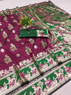 Maroon woven art silk baluchari banarasi saree with blouse 1