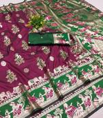 Maroon woven art silk baluchari banarasi saree with blouse