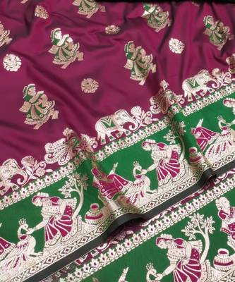 Maroon woven art silk baluchari banarasi saree with blouse 2