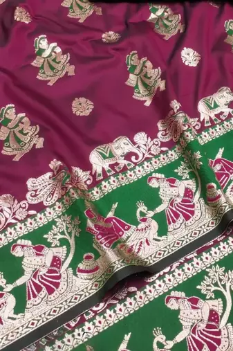 Maroon woven art silk blend saree with blouse