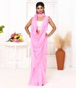 Pink mulmul cotton saree with tassels