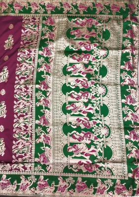 Maroon woven art silk baluchari banarasi saree with blouse 4
