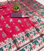 Pink woven art silk baluchari banarasi saree with blouse